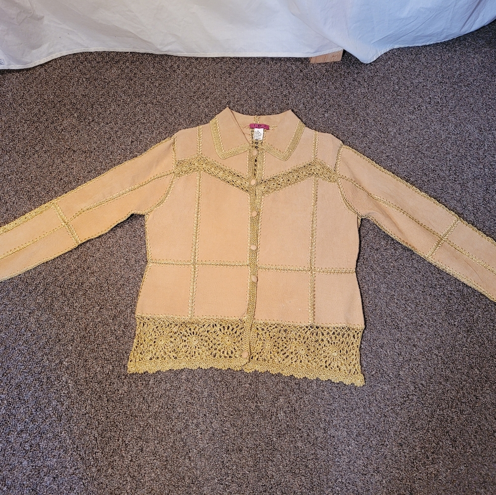 IDI By Mathew Gold Crochet & Leather Jacket